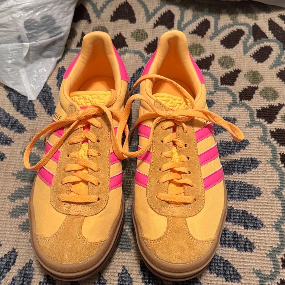 Adidas Women's Vibrant Yellow and Pink Sneakers